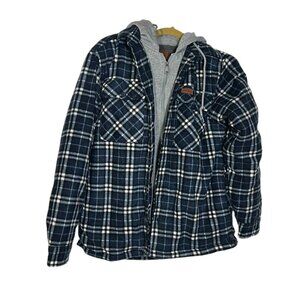 Mountain Ridge Flannel Hoodie Blue White Gray Size Small